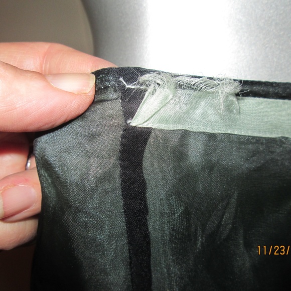 Long Silk Layered Skirt Pale Green Black Two Tone - Picture 5 of 6